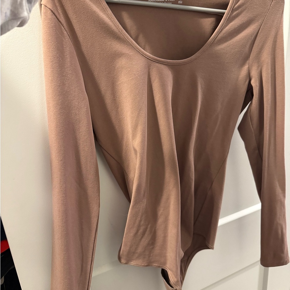 Abercrombie & Fitch Taupe Long Sleeve Bodysuit
